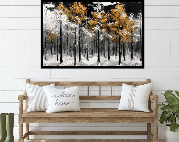Winter Forest Art Print, Colorful Winter Snowcapped Trees, Elegant & Tranquil Forest Landscape, Snowy Nature Scene, Winter Wall Art