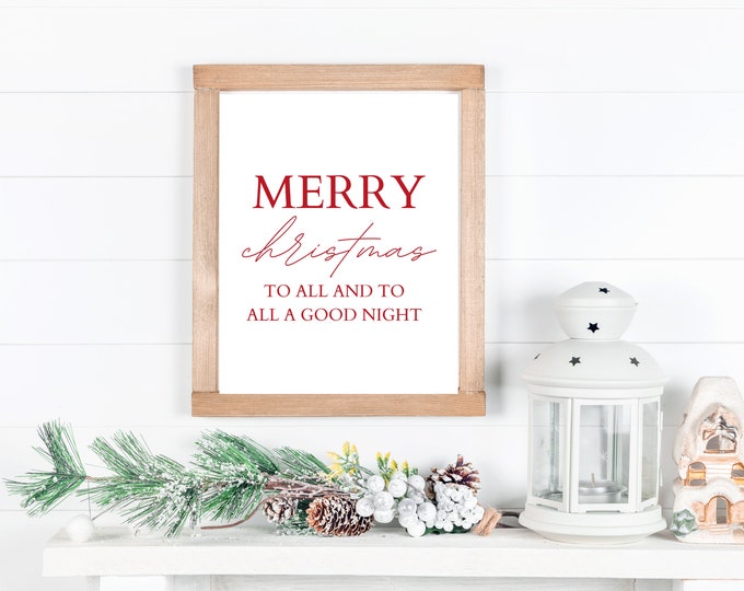 Merry Christmas Farmhouse Style Sign - Christmas Wall Art Printable - Farmhouse Christmas Decor