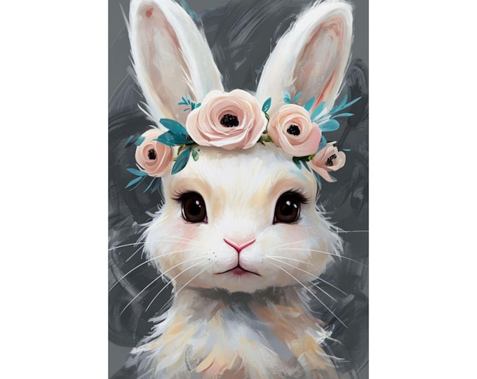 Easter Bunny Matte Poster Print, Vertical Wall Art Decor - Matte Vertical Poster, Easter Art Print, Pretty Bunny Wall Decor, Bunny Art