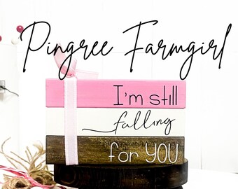 I’m Still Falling For You Wood Book Stack, Farmhouse Valentine’s Day Decorations, Wood Sign, Coffee Bar Decor