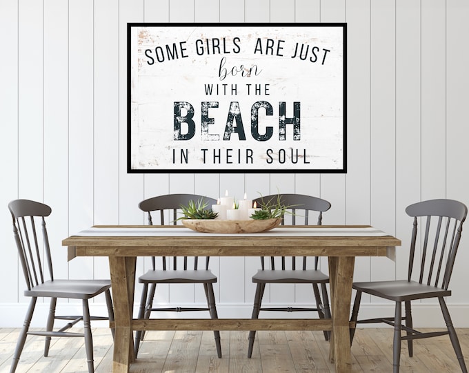 Vintage Some Girls Are Born Beach Soul Art Print - Coastal Decor for Beach House - Digital Print