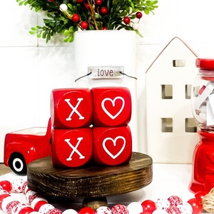XOXO Red Heart Blocks - Set of 4 - Valentines Day Tiered Tray Decor - Coffee Bar Decor