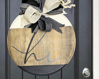 Rustic Farmhouse Hi Wood Front Door Sign - Handmade Gift Elegant 12x12 Round Front Door Wreath - Rustic Wood Door Hanger