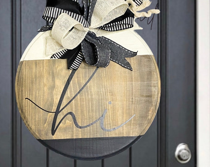 Rustic Farmhouse Hi Wood Front Door Sign - Handmade Gift Elegant 12x12 Round Front Door Wreath - Rustic Wood Door Hanger