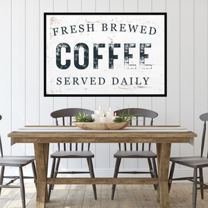 Vintage Coffee Bar Sign - Fresh Brewed Coffee - Printable Wall Art for Coffee Lovers - Kitchen Decor