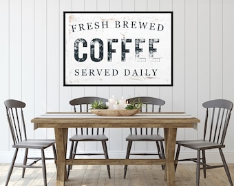 Fresh Brewed Coffee Bar Sign - 8x10 Wall Art for Coffee Lovers - Kitchen Decor