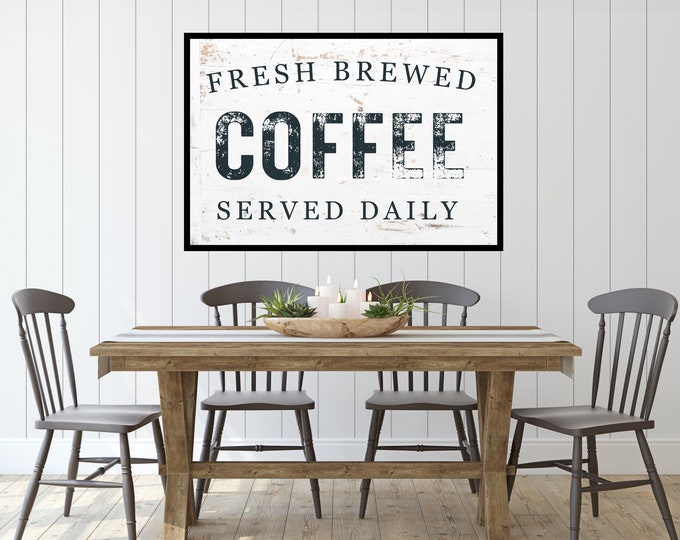 Vintage Coffee Bar Sign - Fresh Brewed Coffee - Printable Wall Art for Coffee Lovers - Kitchen Decor