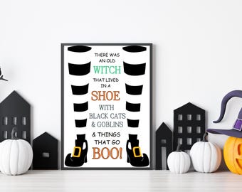 Halloween Witch Print with Poem - Farmhouse Tabletop Decor - Fall Home Wall Art - Halloween Wall Sign - Witchy Decor