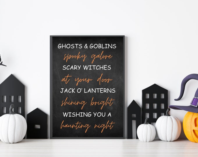 Ghosts & Goblins Haunting Night Quote - Halloween Digital Art Print - Spooky Home Decor - Halloween Quote Print - Haunted House Art