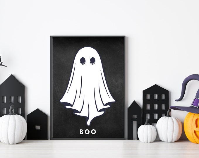 Boo Art Print - Halloween Digital Print - Spooky Ghost Wall Art - Haunted House Decor - Ghost Art Print