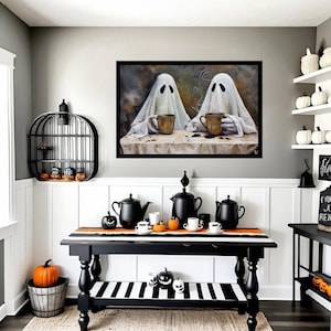 Spooky Ghost Coffee Print, Cute Halloween Wall Art for Coffee Lovers, Halloween Digital Print, Halloween Kitchen and Coffee Bar Decor