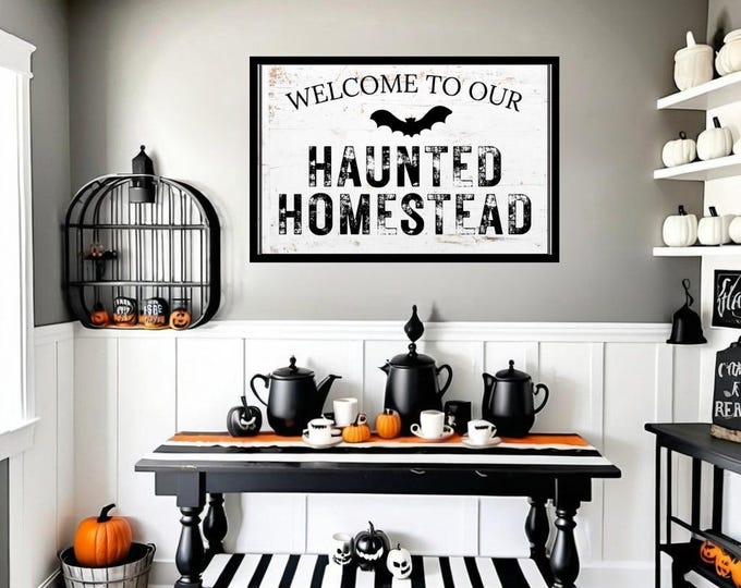Haunted Homestead Halloween Sign - Halloween Digital Print - Halloween Decor - Rustic Farmhouse Style Wall Art - Fall Home Decor