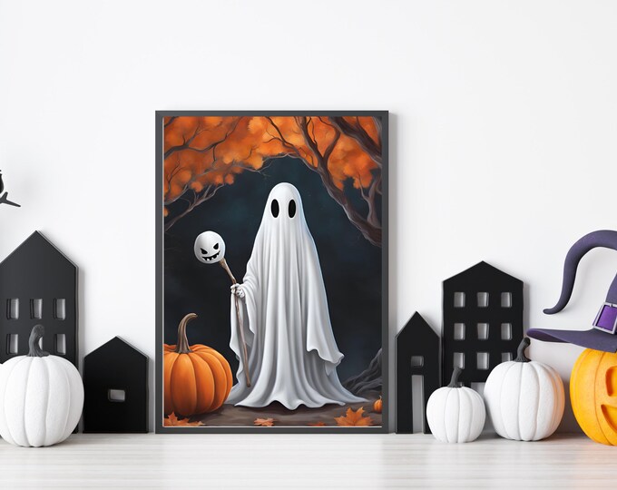 Spooky Watercolor Halloween Ghost Print - Instant Download for Fall Home Decor - Haunted House Decor - Halloween Wall Art Digital Print