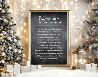 Vintage Twas the Night Before Christmas wydruk cyfrowy, cytat świąteczny sztuka ścienna, świąteczny wiersz świąteczny do wydrukowania, wystrój świąteczny