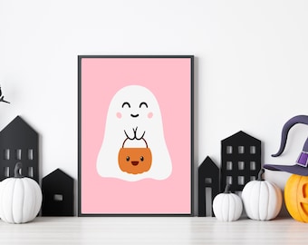 Spooky Pink Halloween Printable - Ghost Wall Decor - Haunted House Decoration - Ghost Print - Halloween Wall Art