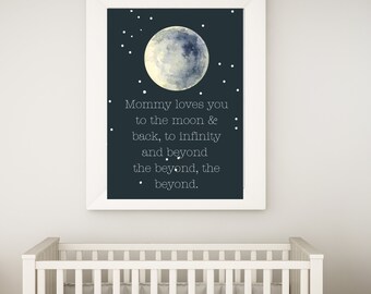 Mommy Loves You To The Moon & Back Nursery Sign - Minimalist Wall Art Printable - Nursery Wall Decor Print