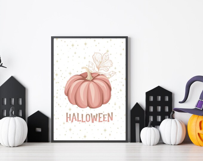 Watercolor Pumpkin Tabletop Decor - Pink Halloween Art for Gallery Wall - Instant Download - Pink Pumpkin Wall Decor
