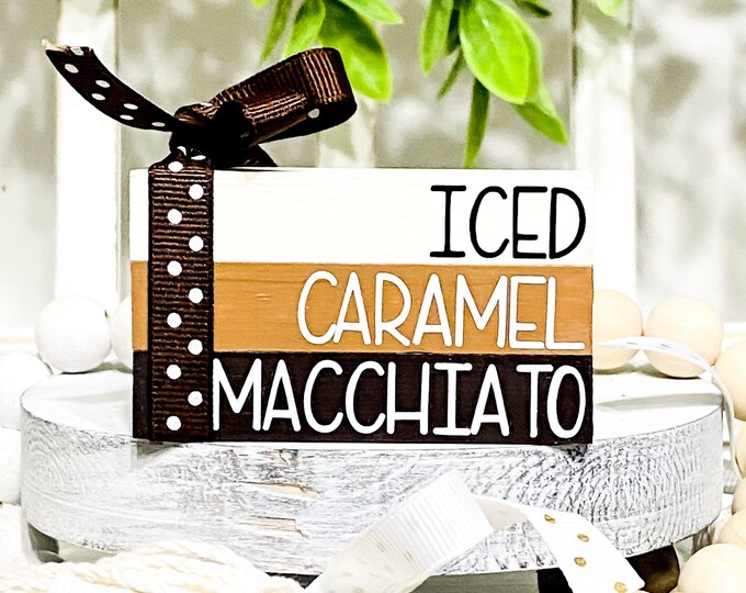 Coffee Bar Decor Iced Caramel Macchiato Book Stack for Tiered Trays, Coffee House Decor