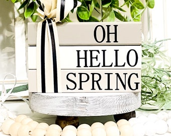 Handcrafted Oh Hello Spring Wood Book Stack - Farmhouse Tiered Tray Decor Charming Spring Decor for Your Home
