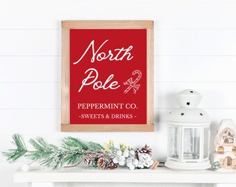 North Pole Farmhouse Style Christmas Sign - Holiday Wall Art Printable - Farmhouse Christmas Decor