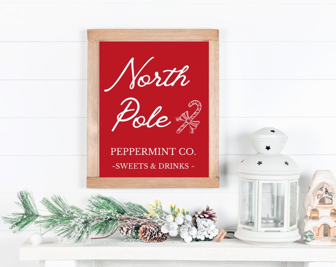 North Pole Farmhouse Style Christmas Sign - Holiday Wall Art Printable - Farmhouse Christmas Decor
