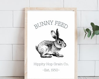 Vintage Bunny Feed Art Print - Rustic Farmhouse Easter Decor - Instant Download