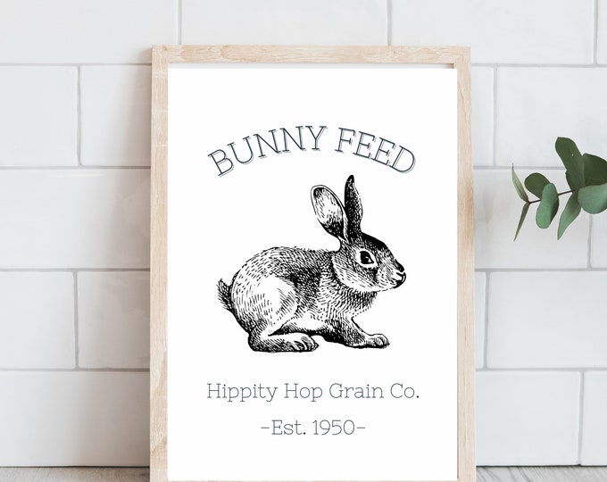 Vintage Bunny Feed Art Print - Rustic Farmhouse Easter Decor - Instant Download
