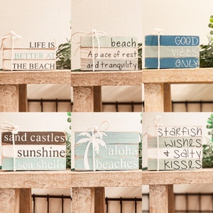 Beach Mini Wood Book Stacks, Summer Tiered Tray Decor, Beach House Decor, Beach Tray Decor, Summer Tray Decor