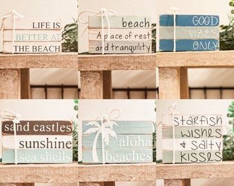 Beach Mini Wood Book Stacks, Summer Tiered Tray Decor, Beach House Decor, Beach Tray Decor, Summer Tray Decor