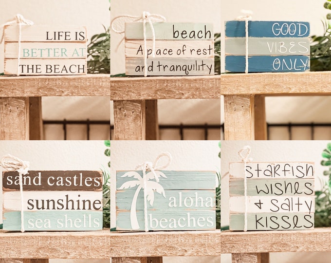 Beach Mini Wood Book Stacks, Summer Tiered Tray Decor, Beach House Decor, Beach Tray Decor, Summer Tray Decor