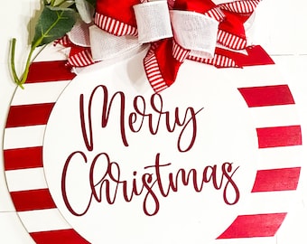 Farmhouse Christmas Front Door Sign: Red and White Striped, Candy Cane Inspired, Holiday Decor