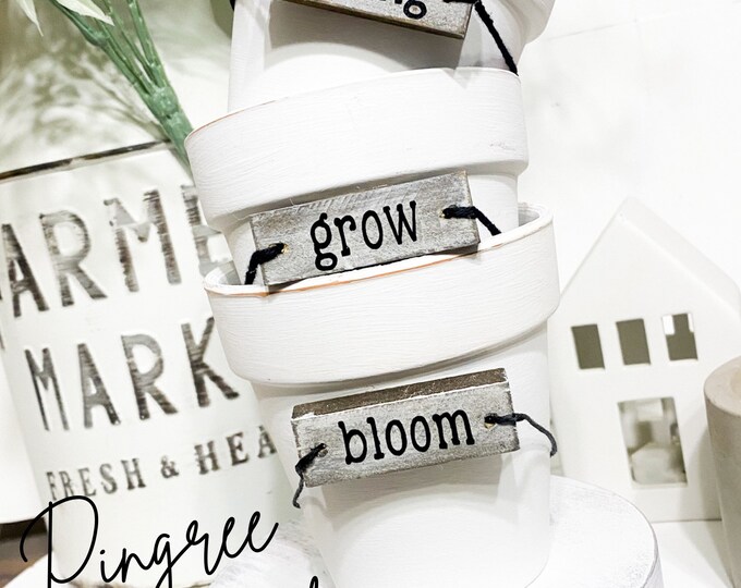Rustic Chalk Painted Distressed Farmhouse Mini Terracotta Pots for Seed Starters and Small Plants, Tiered Tray Decor for Spring