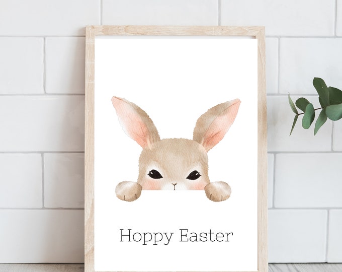 Easter Bunny Farmhouse Print - Peek-a-Boo Style for Happy Easter - Rustic Wall Decor - Seasonal Art Print