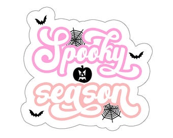 Spooky Season Pink and White Vinyl Sticker  - Halloween Mug, Laptop, Journal Decal - Kiss-Cut Stickers - Halloween Decor