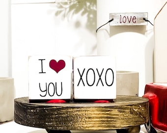 Valentines Day 1 inch Wood Blocks, Mini Tiered Tray Decor, Set of Two White Stacking Blocks, Valentine Tiered Tray Decor