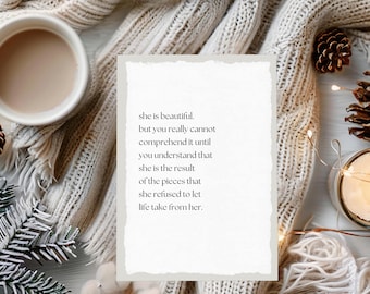 She is Beautiful Empowering Art Print | Uplifting Quote Wall Decor | Handmade Deckled Edge Paper | Inspirational Feminine Print