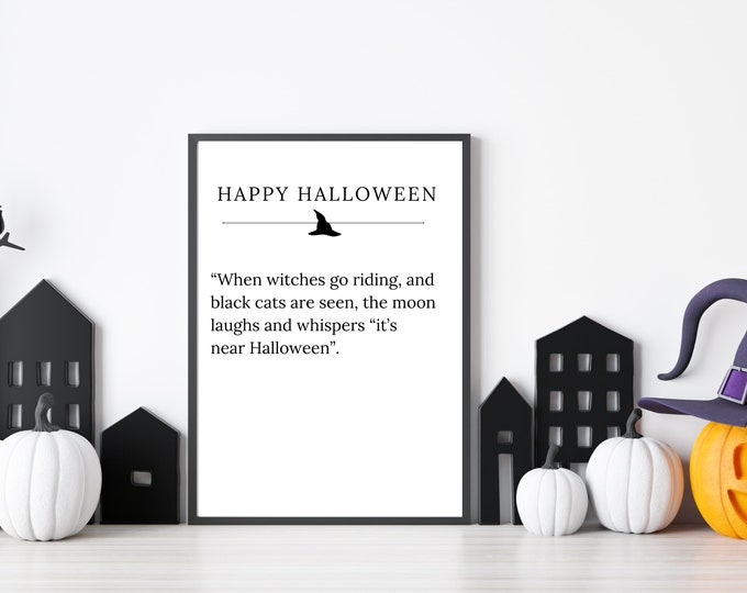 Happy Halloween Quote Print for Spooky Home Decor - Digital Art Print - Haunted House Art Print - Farmhouse Style Wall Decor