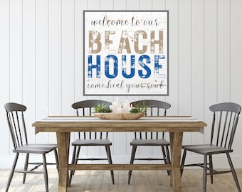 Vintage Beach House Sign - Coastal Farmhouse Decor - Tropical Vibes - Instant Download