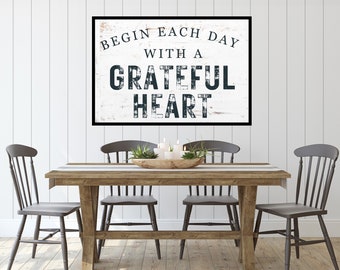 Grateful Art Vintage Home Decor - Digital Wall Art for Rustic Farmhouse Vibes - Begin Each Day With A Grateful Heart