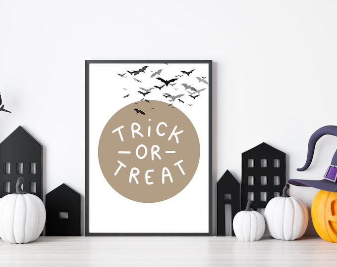 Rustic Farmhouse Halloween Wall Decor - Trick or Treat Sign - Instant Download - Digital Print Halloween Art - Fall Home Decor