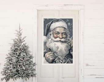 Vintage Gray Santa Wall Art, Old World Santa Face, Grayscale Wall Decor, Santa Wall Hanging, Old Fashioned Santa Poster, Christmas Wall Art