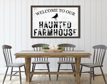 Haunted Farmhouse Halloween Sign - Halloween Digital Print - Halloween Decor - Rustic Farmhouse Style Wall Art