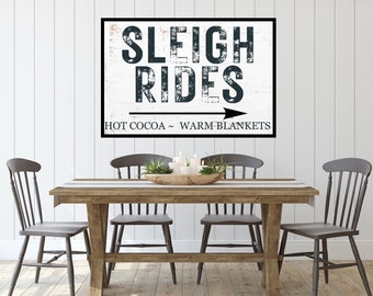 Vintage Sleigh Rides Sign Digital Print for Festive Holiday Decor - Winter Wonderland Vintage Farmhouse Decor