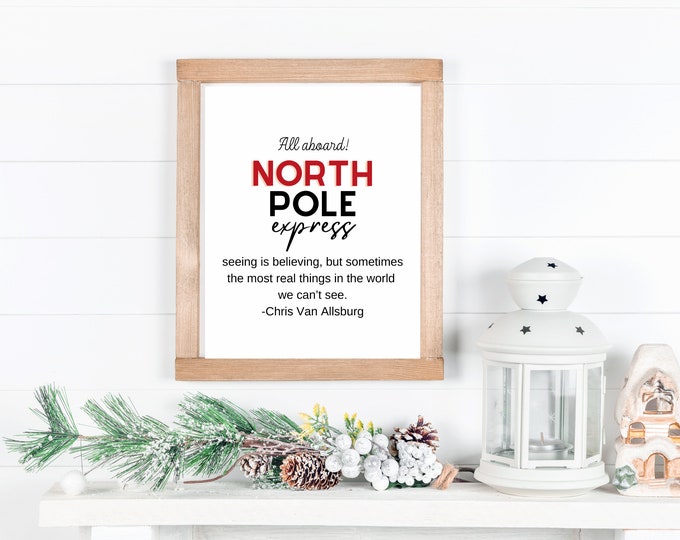 North Pole Express Farmhouse Style Christmas Sign - Christmas Wall Art Printable - Farmhouse Christmas Decor