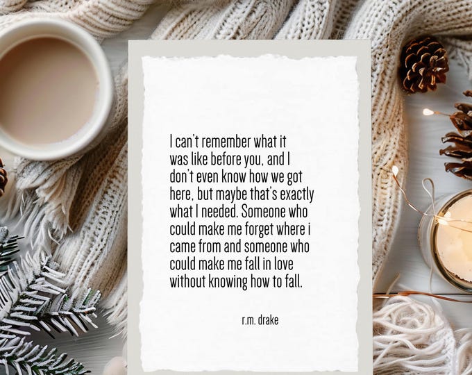 Fall in Love Letter Print, Vintage Deckled Edge Art, Romantic Quote Wall Decor, Handmade Love Print, RM Drake Love Poem, Love Keepsake
