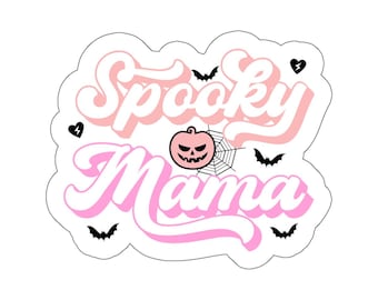 Spooky Mama Pink and White Vinyl Halloween Decor Sticker Set for Journal, Mug, Laptop | Scrapbooking Sticker Kiss-Cut Stickers