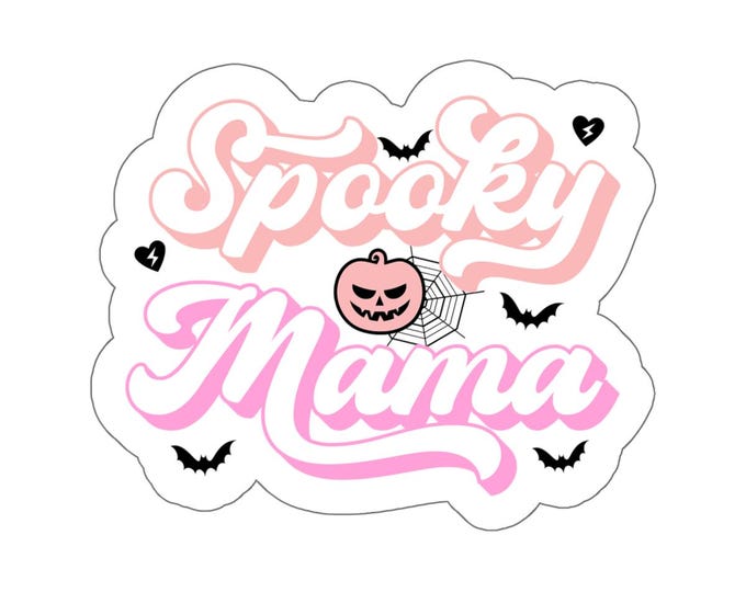 Spooky Mama Pink and White Vinyl Halloween Decor Sticker Set for Journal, Mug, Laptop | Scrapbooking Sticker Kiss-Cut Stickers