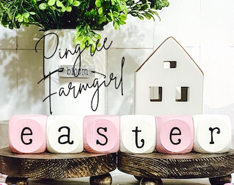 Easter Tiered Tray Decor / Easter Wood Block Sign / Pastel Spring Decor