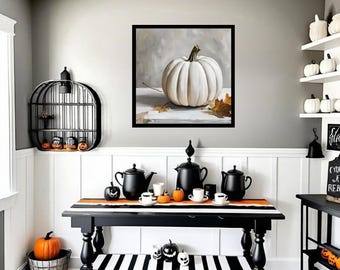 White Fall Aesthetic Watercolor Pumpkins Digital Print | Neutral Autumn Wall Art | Farmhouse Fall Decor Printable in 6 Sizes