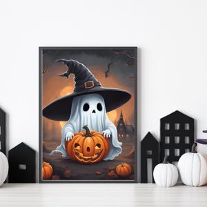 Watercolor Ghost Halloween Art - Instant Download for Halloween Party Decor - Haunted House Decor - Dark Halloween Wall Art Digital Print